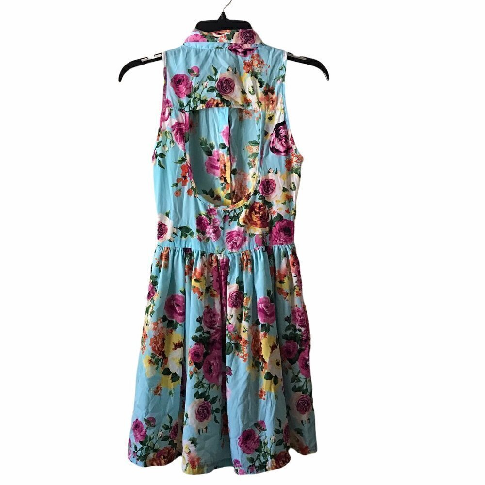 LIBERTY LOVE - Fit & Flare Skater Aqua Floral Open Back Casual Dress - Picture 2 of 13